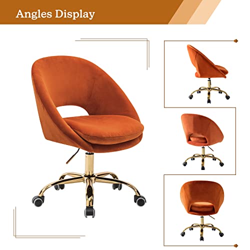 Tina's Home Modern Velvet Office Chair With With Adjustable Swivel, Comfy Upholstered Desk Chair With Open Back, Small Cute Chair For Living Room Study Vanity, Orange #TOP4