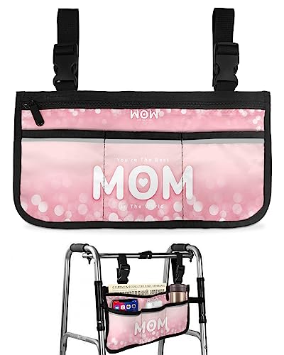 Mother's Day Wheelchair Side Bag Walker Bag, Light Dots Filling Pink Wheelchair Accessories Armrest Pouch, Organizer Storage Bag for Walkers, Rollators, Scooters, 7.3''x13''