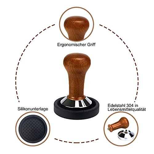 Foto von Kaffee Tamper, 304Edelstahl in Lebensmittelqualität, Espresso Tamper mit Silikon Pad, 51 mm