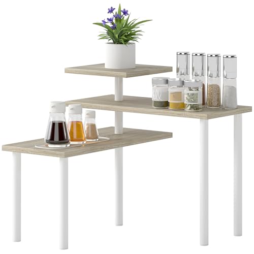 HOMCOM Estantería de Cocina de 3 Niveles con Marco de Metal y Diseño Escalonado Estante de Cocina 3 Baldas Giratorias para Salón Comedor Natural