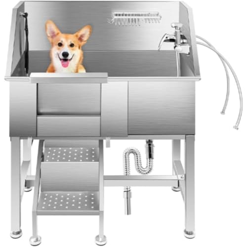 犬用バスタブ 専門ペットグルーミングバスタブ Tasydi 犬用入浴ステーション 犬のお風呂場 押し込み式ステップ式階段 ・ 蛇口付き 猫犬兼用