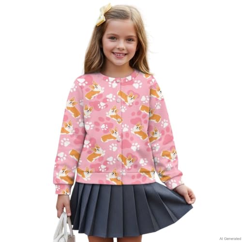 Image of Girls Cardigans Sweater Long Sleeve Crew Neck Button Down Sweaters School Outerwear for Kids Fall Winter Tops