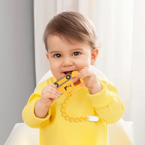 Image of Baby Food Grade Silicone Carrier Vehicle Teether Toy with Pacifier Clip Holder,Teething Toys Gift Set for 3 Months+ Boys and Girls,Freezer Safe,BPA Free. (Excavator)