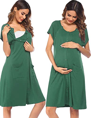 Image of Ekouaer 3 in 1 Labor/Delivery/Hospital Gown Nursing Dress Maternity Nightgown Sleepwear for Breastfeeding with Button S-XXL