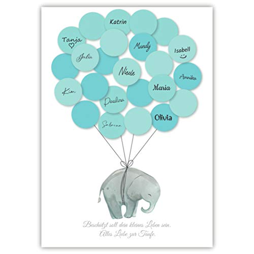 Pandawal Deko Junge Elefant Gästebuch Alternative Set (Blau) Gastgeschenk für Taufe Erinnerungsstück/Andenken für Baby & Kinder beschreibbar/Fingerabdruck Cover