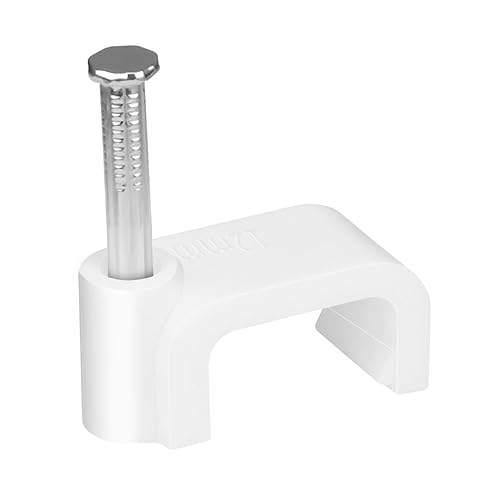 LeMotech Clips para cables planos, 200 clips de pared de alambre de 0.472 pulgadas con clavos de acero, abrazaderas coaxiales para gestión de cables