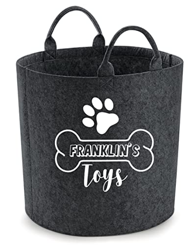 Daytripper Personalised Toy Box For Dogs Paw Print Custom Name Dog Bone Storage Basket Pet Toybox Chest Trug Gift For Dog Owners Puppies Toys Pets Multi Purpose Puppy Accessories (LARGE, CHARCOAL)