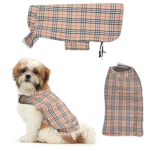 Image of Sage Square Winter Coloured Dog Coat - All-Weather Protection, Windproof, Waterproof Cozy Fleece Lining, Adjustable Straps, Durable Construction, Stylish, Comfortable, Jacket (Cream & White, Small)