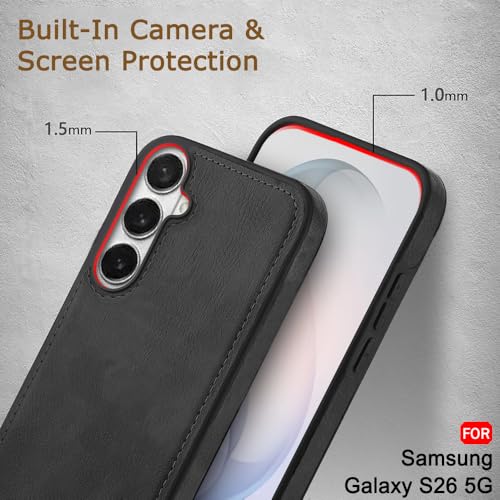 Image of TheGiftKart Genuine Leather Finish Back Cover Case for Samsung Galaxy S26 5G | Shockproof Design | Camera & Screen Protection | Stunning Minimalist Design Back Case Cover (Faux Leather & PC, Black)