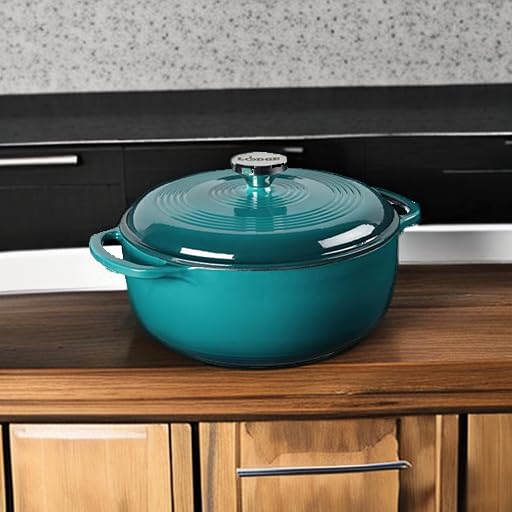 Image of Lodge Essential Enamel Cast Iron Dutch Oven, 4.5 Quart, Lagoon | Oven-Safe Enamel Cookware up to 500F, Heat-Retaining Braising & Roasting Pot, PFAS-Free & Induction-Safe Enameled Cookware