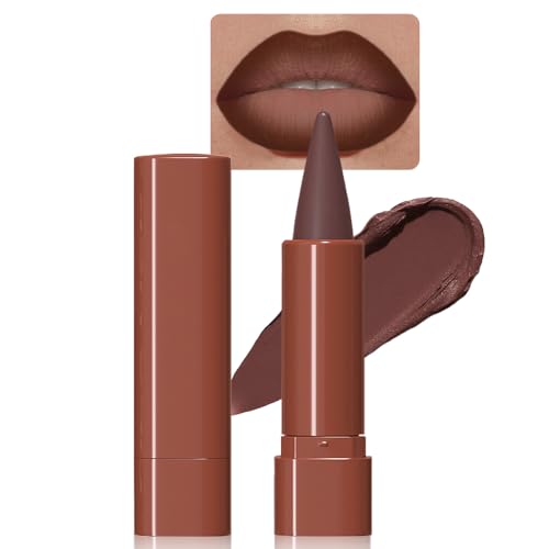 BINGBRUSH 2-in-1 Gradient Dark Brown Lip Liner & Lipstick Combo,Matte Longwear Waterproof Lip Pencil with Cone Tip,Smudge Proof Crayon for Flawless Ombre Contour,Women's Long Lasting Makeup Set