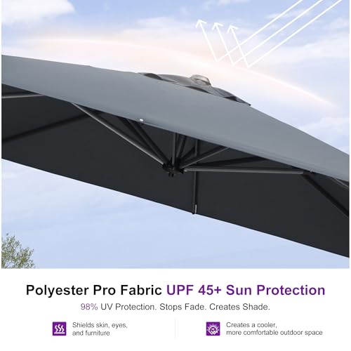 Image of PURPLE LEAF Cantilever Umbrella 9' x 11.5' Rectangle 360 Rotation Grey
