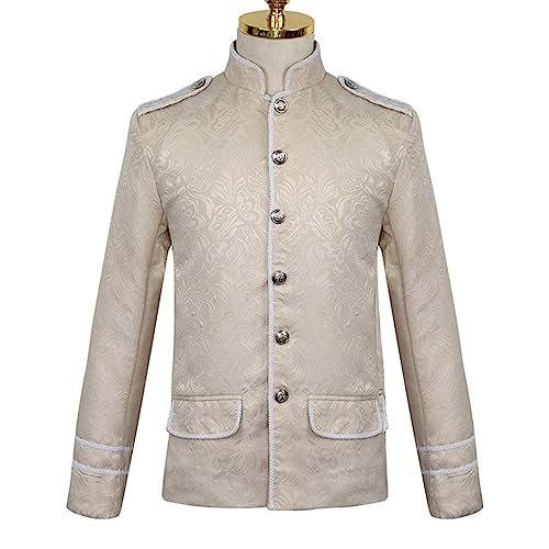 Mens Dress Blazer Gothic Steampunk Long Sleeves Stand Collar Button Down Casual Classic Loose Fit Vintage Clergy Coat2