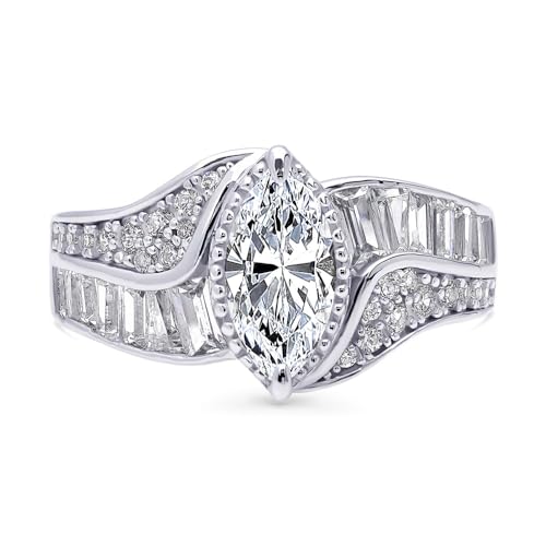 BERRICLE Sterling Silver Halo Wedding Engagement Rings Marquise Cut Cubic Zirconia CZ Woven Ring for Women, Rhodium Plated Size 4-102