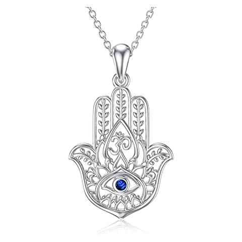 PROESS Hamsa Necklace Sterling Silver Om Necklace Fatima Necklace Hand necklace for Women Men Cover
