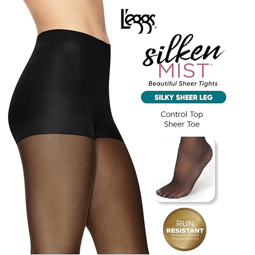 Image of L'eggs Women's Silken Mist Run Resist, Control Top, Sheer Toe, Silky Sheer Tights