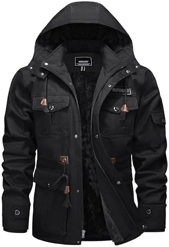 TACVASEN Herren Winterjacke Warme Fleecejacke Militärjacke Lässige Gefütterte Cargojacke Thermo Outdoorjacke Arbeitsjacke