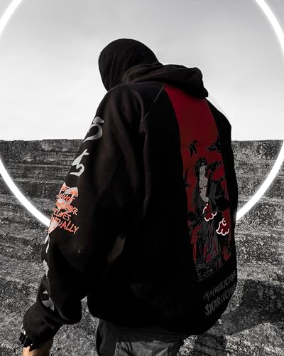 Image of ZAMS Anime Oversized Hoodie for Men and Women, Naruto Anime Hooded Neck Black,Premium Anime Hoodie.