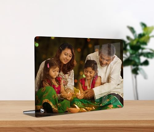 Image of Personalized /Customised HD Clarity Acrylic TableTop Frameless Picture Photo Frame - Customizable for Anniversary Birthday Special Moments 8 x 6 Inches (Horizontal)) Multicolor
