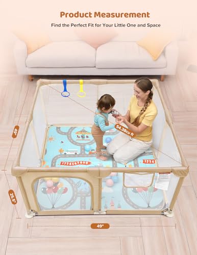 Image of Dripex Baby Playpen with Mat, 47 inchx47 inch Small Play Pen for Babies, Beige
