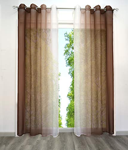 BAILEY JO 2Pcs Rideau Voilage Dégradé de Couleur Rideaux à Galon Fronceur/ Rideaux à Oeillet Décoration de Fenêtre Chambre / Salle de Bain / Balcon (LxH/140x145cm, café-Rideau à œillet)