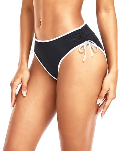 Image of Daci Women Mid Waist Bikini Bottoms - Full Coverage Swim Bathing Suit Bottom Side Tied Swimsuit Bottoms