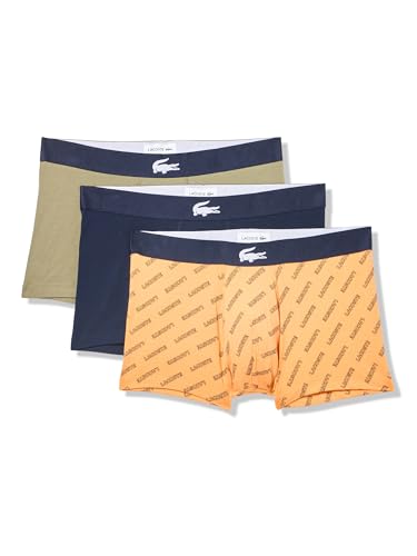 Lacoste Men's Cotton Stretch Diagonal Print Trunks, 3-Pack