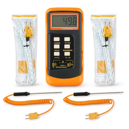 Digital Thermometer Legionella Testing Kit 6802 II Dual Channel Thermocouples Temperature Meter Gauge with 2 K-Type Probes LCD Display