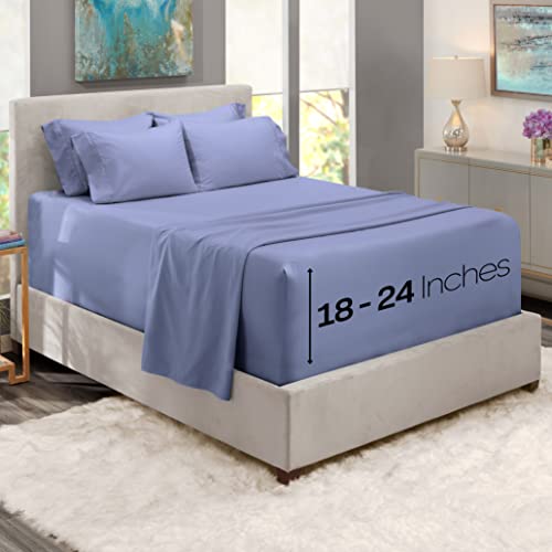 Image of Hearth & Harbor Extra Deep Pocket Queen Sheets Sets - Fits Mattress 18-24 Inches Deep - Extra Deep Pocket Sheets - 6 Piece Queen Size - Steel Blue