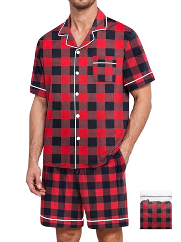 Image of Mens 2 Piece Short Sleeve Button Down Pajama Set, S-3XL | Soft Modal Fabric, Cool Lightweight Sleepwear & Loungewear with Pockets, Home Relaxing
