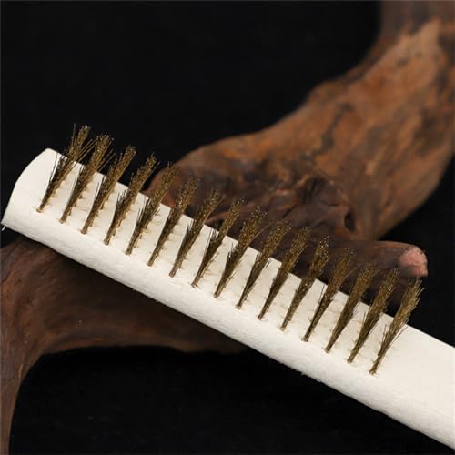 Image of Wire Brush,Stainless Steel Wire Scratch Brush for Cleaning Rust with 8.3 inch inch Long Curved Beechwood Handle