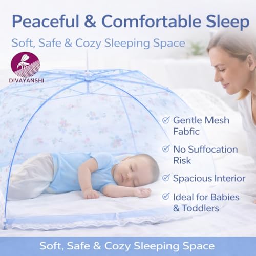 Image of Divayanshi Umbrella Mosquito Net for Infants (0-2 Years) | Foldable Baby Bed Net Tent | Fine Mesh Protection from Mosquitoes & Insects | Portable, Lightweight, Washable Net for Cradle & Baby Bed-Pink