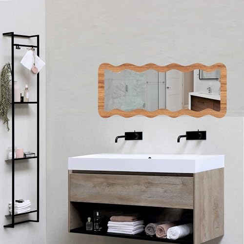 Image of Creative Arts n Frames 18x42 inch Long Wooden Irregular Curve Zigzag Shape Wall Hanging Wall Mount Full Length HD Mirror Home Decor Items (Natural Iqurel Oak Zigzag 2)