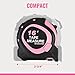 WORKPRO 16-FT Tape Measure with Fractions, 3 Brakes Retractable Measuring Tape, Compact Measurement Tape with Magnetic Hook, Nylon Coating Blade Accuracy 1/32”, Pink