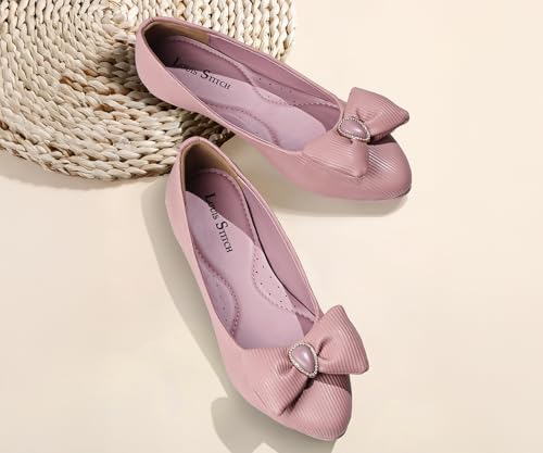 Image of LOUIS STITCH Women's Stylish Bow Ballerina Flats | Premium Closed-Toe Flat Sandals| Comfort Ballerina for Office & Everyday Style| LS-LDCF-010