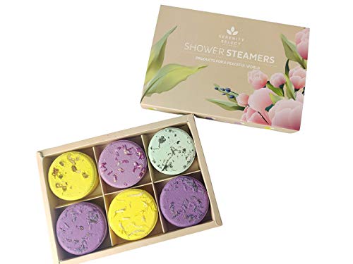 Serenity Select Shower Steamers Organic Aromatherapy Shower Bombs with Essential Oil 6 Shower Vapor Tablets for Stress Relief & Relaxation Great Home Spa Gift Set, Mothers Day, Fathers Day, Birthday