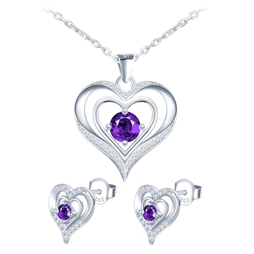 Herz Schmuck Set Damen Halskette Ohrstecker Silber 925: Funkelnd Ästhetik Anhänger Kette Ohrringe Stecker Hypoallergen Modeschmuck für Mama Frau Freundin - Geburtstage Jahrestage...