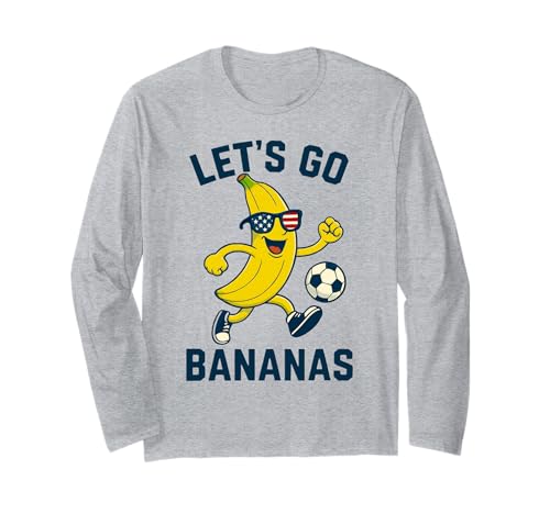 Funny Banana Soccer Cartoon Kicking Ball USA Flag Glasses Long Sleeve T-Shirt