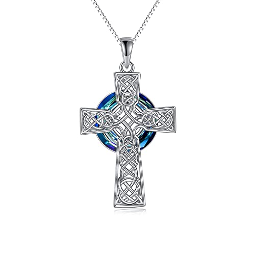 Toupop Celtic Cross Necklace For Women With Crystal Sterling Silver Scottish Cross Pendant Necklace Irish Gifts For Teen Girls Celtic Knot Jewelry For Birthday Graduation Christmas Valentines Mothers Day Gift For Mom Wife Girlfriend Sister Daughter #TOP16