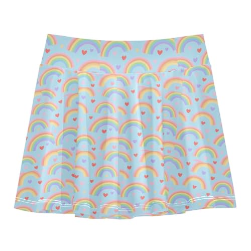 Cute Rainbow Girls Tennis Skirts with Built in Shorts Flowy Girl Skort Sports Skirts for Kids with Pockets 4-12Y