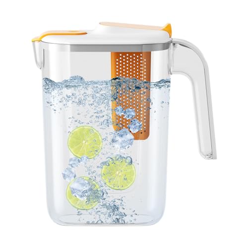 Jarras de agua con infusor de frutas, jarra de agua con infusor, jarras de agua para nevera de 2.6 L con tapa, recipiente para bebidas frías y calientes, jarra de té helado con asa, jarra infusora