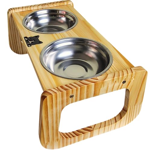 Comedouro para Gatos Elevado Inox de Madeira Pinus - Ergonômico, Tigela Removível, Ideal para Gatos