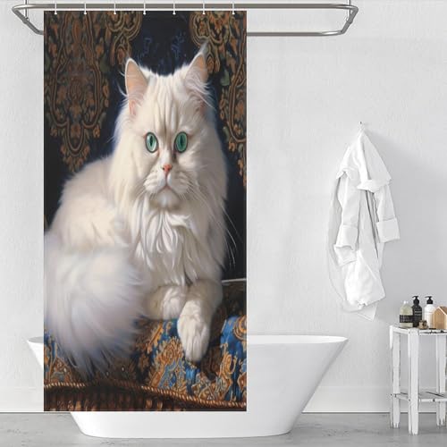 Rideau de douche chat animalier en tissu polyester imperméable lavable 92x183cm - 2