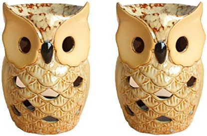 MONMOB 4.7 Inch Ceramic Owl Oil Warmer Aromatherapy Burner/Tea Light Candle Holder Oil Burner/Essential Oil Warmer Candle Holder/Wax Warmer (2pcs A)
