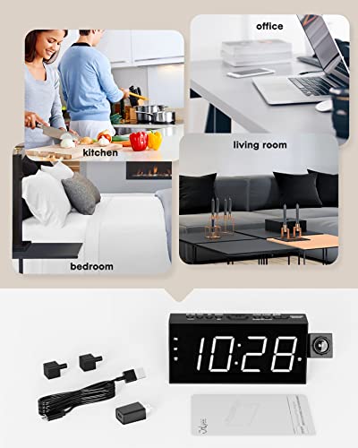 Projection Alarm Clock On Ceiling,Led Digital Clock For Bedroom With Battery Backup,7”Large Display,Usb Charger,Dimmer,180°Projector,12/24H,Dst,Snooze,Loud Electric Alarm Clock For Kids,Adults,Elders #TOP6