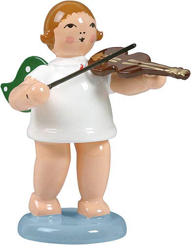 Engel mit Bratsche - 6,5 cm - grüne Flügel - Weihnachtsengel Erzgebirge