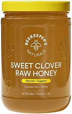 BEEKEEPER'S NATURALS Sweet Clover Honey - Raw, 100% Pure, Natural, Wildcrafted, Nutrient Rich, Antioxidants, Sustainable - Filled with Natural Enzymes - Gluten Free and Paleo Friendly - (1.1lbs)