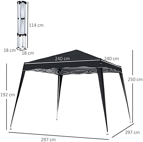 Outsunny Pop-up Tent Garden Gazebo Outdoor Awning Heavy Duty Marquee Party Shelter Sun Shade (3 M × 3 M Base / 2.5 M × 2.5 M Top, Black)