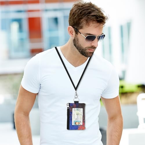 Image of Minimalist RFID Wallet with Lanyard, Multi-functional ID Case with 2 Zipper Pockets and Key Chain for Men and Women, Tactical Badge Pouch Cards Holder, Coin Purse for Travel Sports - Two-Tone