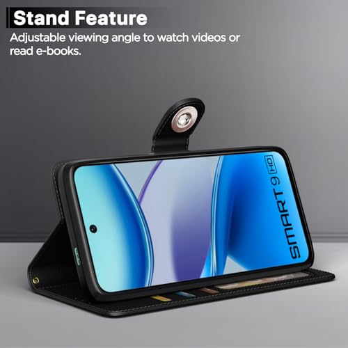 Image of Pikkme Flip Cover Leather Finish | Inside TPU with Card Pockets | Wallet Stand and Shock Proof | Complete Protection Button Flip Case for Infinix Smart 9 HD(Black)